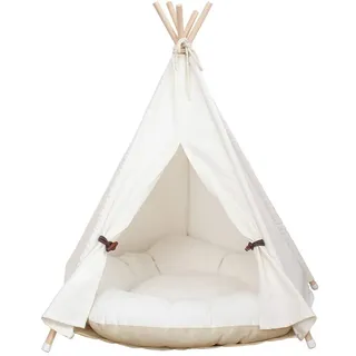 Little Dove,Hunde-Tipi-Zelt, Hause und Zelt mit Spitze für Hund oder Haustier, abnehmbar und waschbar mit Matraze,Weisse (S)
