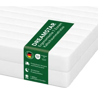 DREAMSTAR Easy Flex 7-Zonen Matratze 90x200 cm | H2&H3 | Ergonomische Kaltschaummatratze | Hypoallergen & Antibakteriell | Bezug abnehmbar & waschbar | Oeko-TEX® | (11cm, 90 x 200 cm)