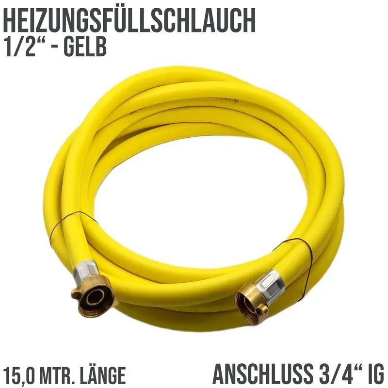 15 m Heizungs Füll Wasser Heizkörper Radiator Sanitär Schlauch gelb - 3/4 Ansch..."