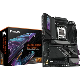 Gigabyte X870E A ELITE WIFI7 Mainboard - Unterstützt AMD Ryzen 9000 CPUs, 16+2+2 Phasen Digital-VRM, bis zu 8000MHz DDR5 (OC), 3xPCIe 5.0, Wi-Fi 7, 2.5GbE LAN, USB 4