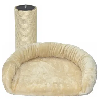 nanook shop nanook Katzen Liegeplatz Katzenbett XL 60 x 40 cm inkl. Kratzstamm 35 cm, für große Katzen geeignet, Kratzbaum Erweiterung, Farbe: beige
