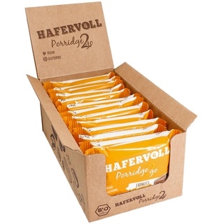 Hafervoll Porridge2go Erdnuss & Nussmus, 13 x 55g Riegel- Vegan, Bio, Glutenfrei, Naschen ohne Zusatz von Zucker, mit Hafer, Datteln und Quinoa-Pops