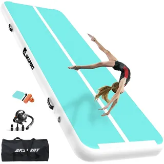 AKSPORT Air Matte Track Tumbling Matte,3/4/5/6m Aufblasbar Gymnastikmatte Turnmatte Tumbling Matten 10/20cm hoch mit Luftpumpe für Zuhause/Taumel/Turnhalle/Ausbildung/Cheerleading doppelt mintgrün