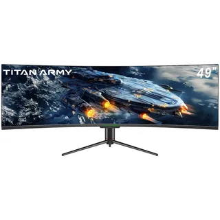 TITAN ARMY 49 Zoll Curved Gaming Monitor, 144Hz, DFHD 3840 x 1080, UltraWide 1800R VA PC Bildschirm, 32:9, HDR400, G-Sync & FreeSync, 99% sRGB, Lautsprecher, Type-C 65W, HDMI, DP, RJ45, C49SHC