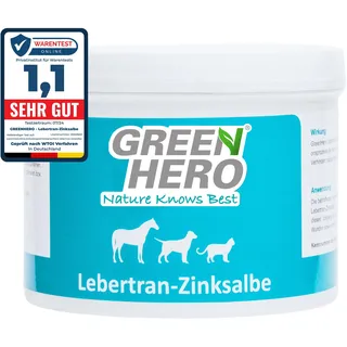 Green Hero Lebertran-Zinksalbe, 500g, bei Hautproblemen von Haustieren, unterstützend bei Wunden, Reizungen, Juckreiz, Mauke und Anderen Hautproblemen, für Pferd, Hund, Katze und Co