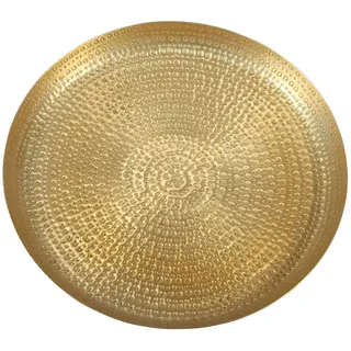 Casa Moro Orientalisches Teetablett Zana Gold Ø 38cm rund aus Aluminium mit Hammerschlag | Boho Chic Gold-Tablett gehämmert | Serviertablett Deko-Tablett modern | TSV2001