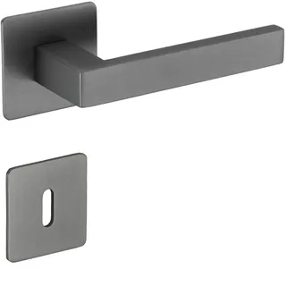 Meintürgriff Drückergarnitur Trento Flachrosette Samtgrau Türdrücker Eckig BB PZ WC, Typ:BB- Buntbart
