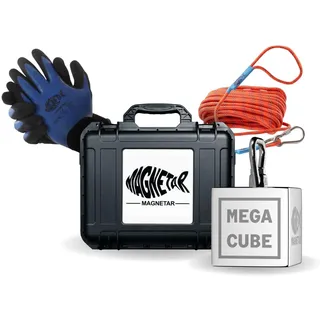 Magnetar - Magnetfischen Set - Block 2700kg MEGACUBE Bergemagnet - Magnetangel Paket mit Seil und Handschuhe - 360 Angelmagnet zum Magnet Fischen