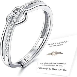 925er Silberring mit Zirkonia - Verstellbarer Liebesknoten