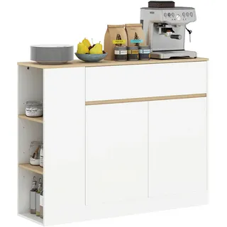 Homcom Sideboard Küchenschrank mit Schublade, 2 Türen, Verstellbare Ablagen, Buffetschrank Kommode für Küche, Wohnzimmer, Esszimmer, 105 x 30 x 81,5 cm Weiß, Holzwerkstoff, 105x81.5x30 Kommoden - Sideboards, Sideboards