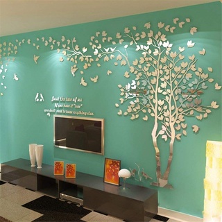 Wandtattoo Baum 3D DIY Wall Stickers Wandaufkleber Wandtattoo Wohnzimmer Schlafzimmer Family Wandsticker für Treppen Halle (Silber Rechts,S-200 * 100cm)
