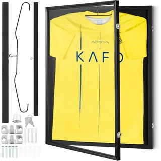 Mophorn - vevor Trikot-Präsentationsrahmen 590x790x40mm abschließbare Schattenbox für Sporttrikots mit 98 % UV-Schutz PC-Glas und Kleiderbügeln für
