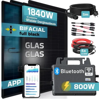 sunniva Balkonkraftwerk Full Black Bifacial 800W inkl. TSUN Wechselrichter + 4 x 460W Solarpanels