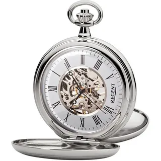 REGENT Taschenuhr P700, (Set, 2-tlg., mit Kette), Herrenuhr, Handaufzug, Acrylglas silberfarben