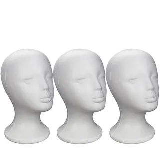 Perückenkopf aus Schaumstoff, weiblicher Mannequin-Perückenhalter, 3 Stück, Kopfumfang: 51 cm, Höhe: 27 cm (3 Stück)
