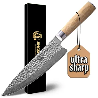 Jingseiho Japanisches Messer,VG-10 20cm Küchenmesser Scharf 67-Lagen Echte Damast, Schärfe & Kantenhaltbarkeit Kochmesser, Ideal für den Heimgebrauch & Als Geschenk