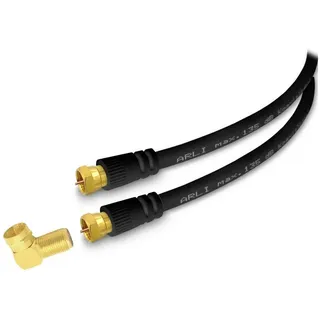 ARLI schwarz TV-Kabel, F-Stecker, F Winkeladapter (700 cm), 7m Anschlusskabel Sat-Winkel HD Satkabel vergoldet 135 dB Sat Kabel schwarz