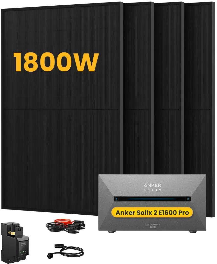 Anker SOLIX Solarbank 2 E1600 Pro All-in-One Speicher für Balkonkraftwerk, mit 4 x 450W Bifaziale Solarmodule,by Powerness - 1600Wh / 1 x Smart Meter / Selbstabholung