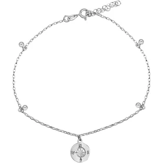 VIVANCE Fußkette "925/- Sterling Silber rhodiniert Windrose", weiß, Fußketten, Damen, 23+2cm, Silber 925 (Sterlingsilber), glänzend