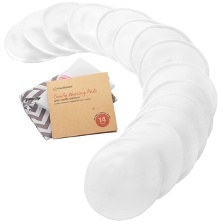 keababies Bio Bambus Stilleinlagen - 14 Waschbare ​+ Wäschebeutel - Wiederverwendbare Stilleinlagen für die Mutterschaft - Stilleinlagen Waschbar (Soft White, L 12cm)