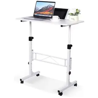 Zstar Stehpult Schreibtisch mit Rollen, 78-109 cm Höhenverstellbar Laptoptisch, Heim PC Tisch Klein Arbeitstisch für Wohnzimmer, Heimbüro,Weiß