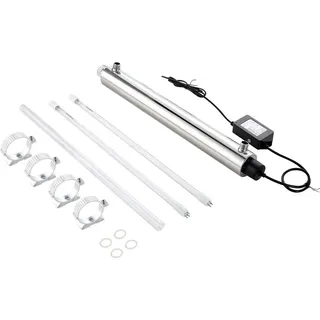 Vevor UV-Wasserreiniger 27 W 22,7 L/min vielseitiger Ultraviolett-Wasserreinigerfilter mit Edelstahlgehäuse, UV-Wasserfilter für das ganze Haus mit Quarzhülle, geeignet zum Duschen/Trinken/Reinigen