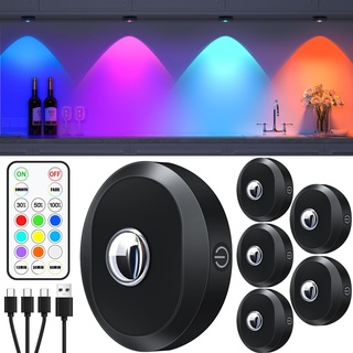 WILLED USB Aufladbar LED Spots Akku mit Fernbedienung, Farbwechsel Led Unterbauleuchte, Magnetisch Dimmbar Akku Schrankbeleuchtung, Kabellos Vitrinenbeleuchtung mit Timing Funktion(6er Pack)