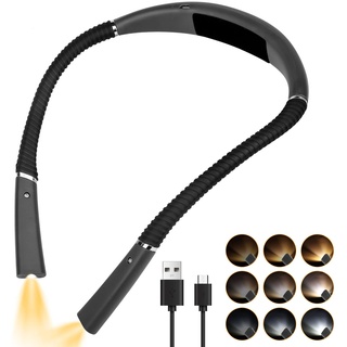 jophek Leselampe, Hals Leselampe Buch - Wiederaufladbar LED Buchlampe zum Lesen im Bett - Biegbare Arme Halsrundes Ergonomisches Design, 3 Farben & 3 Helligkeitsstufen (Grau)