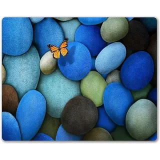 Mauspads Kieselsteine Schmetterling Blau Mousepads 180x220x3mm Gaming Mauspad mit Vernähten Kanten und Rutschfester Gummierter Unterseite Strapazierfähig für Büro Laptop PC
