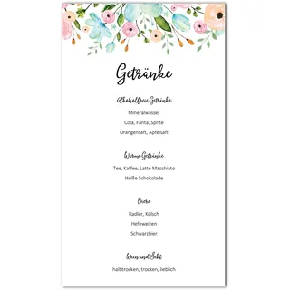 10 Menükarten Hochzeit zum Bedrucken Getränkekarten Tischdeko Hochzeit Platzkarten (Weiße Hochzeit)
