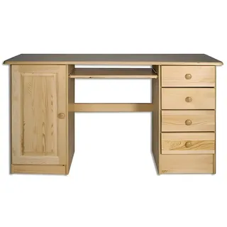 JVmoebel Computertisch Echtholz Schreibtisch mit Schubladen und robustem Seitenregal (Packung, 1-St., Echtholz Schreibtisch), Made in Europa beige|braun
