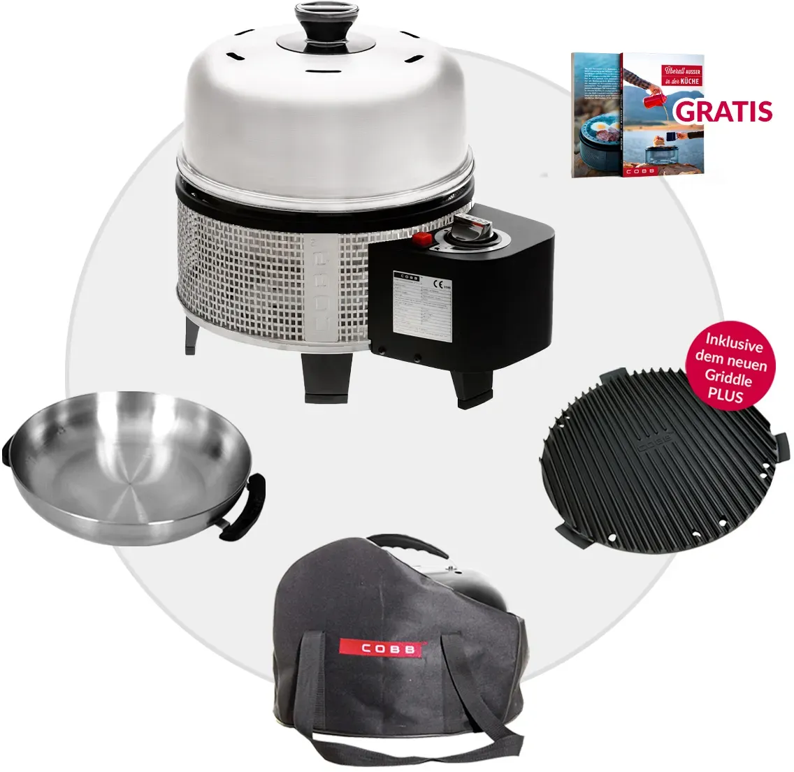 COBB Gas DELUXE 2.0 Multifunktionsgrill inkl. Griddle, Wok & Tasche + Kochbuch G...