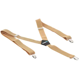 Schmale Hosenträger, Y-Form, 3 Clips, Kunstleder-Applikation, beige