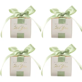 Klein Hochzeit Geschenkbox 30 Stück Gastgeschenke Babyparty Süßigkeiten Kasten Gastgeschenke Schachtel Kartons Bonboniere Kasten mit Farbband für Geburtstag Hochzeit Taufe Geburt Party (Grün)