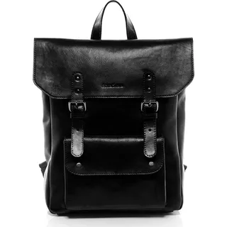 FEYNSINN Rucksack flach echt Leder - 14 Zoll Laptop Lederrucksack Phoenix - Rucksack mit Schultergurt - Lederrucksack Herren und Damen schwarz handgefertigt - M