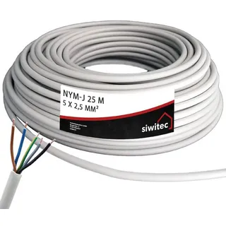 siwitec NYM-Kabel, NYM-J 5x2,5 mm2, 25 m, Stromkabel, Mantelleitung, Installationskabel, Kabelring