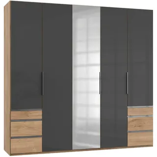 Level 250 x 236 x 58 cm Plankeneiche Nachbildung/Grauglas mit Glas- und Spiegeltüren