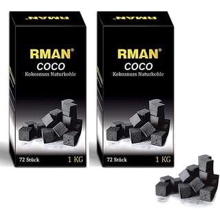RMAN 2KG Coconut Shell Charcoal, Shisha Kohle, Shisha Naturkohle Kokosnuss - BBQ Hochwertige Kokosnuss Kokos Coal Briketts mit Langer Brenndauer