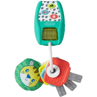 Infantino Music & Lights Key Ring - 4 Easy Press Buttons, Real Car Sounds, Crinkle Character & Rattling Keys, Ages 3 Months +