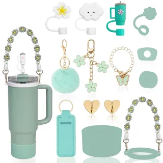 LUOJINYI 15 Stück Stanley Cup Zubehör, Stanley Cup Accessories for Stanley Cup 800 ml - 1100 ml, Stanley Cup Accessory Set, Stanley Quencher Zubehör, Stanley Cup Zubehör Grün(Becher nicht enthalten)