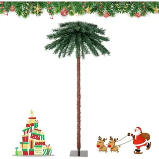 Costway 183cm Weihnachtspalme Vorbeleuchtet Palme Dekorationsbaum mit 210 LED-Lichtern
