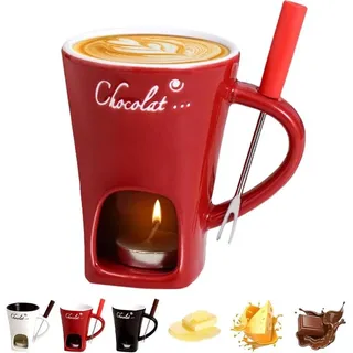 Schokofondue Tasse, Keramik Schokoladenfondue Set 200ml mit Gabel, für Käse & Schokolade
