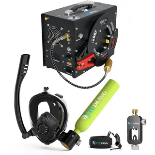 TUDIVING 0,5 l Mini-Tauchflasche, Tauchflasche mit Tauchkompressor, Sauerstoffflasche mit Vollgesichts-Schnorchelmaske, tragbares Reise-Lungenflaschen-Set