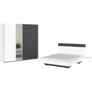 Rauch Schlafzimmer-Set "Monza", weiß (alpinweiß, graumetallic), Bett 160x200cm + ohne Matratze, B/H: 160cm x 200cm, Bett 160x200cm, Holzwerkstoff, Schlafzimmermöbel-Sets, mit Schwebetürenschrank Breite 218 cm, Bettanlage in 2 Breiten