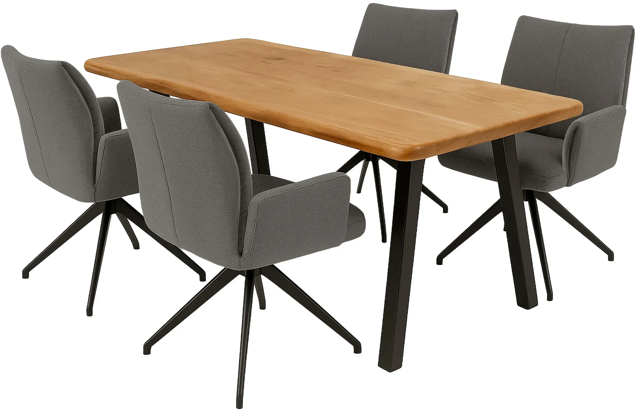 LC Home Essgruppe Monti 5tlg. Esstisch Akazie Metallgestell 175x90cm + 4 Esszimmerstühle Monti Anthrazit