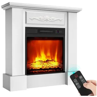 kehot Elektrokamin Elektrischer Kamin Standkamin mit 3D-Flammeneffekt, Heizung 2000W, 81 L* 77 H * 22 T cm, Fernbedienung, Timer, Thermostat, Barockstil weiß