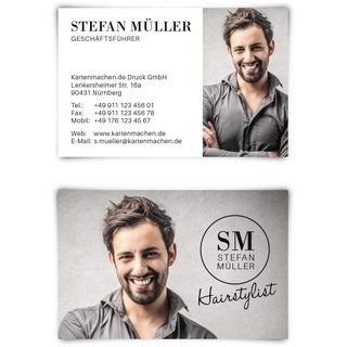 200 x Visitenkarten individuell mit Ihrem Inhalt 300g/qm Papier 85 x 55 mm - Stylist mit eigenem Foto