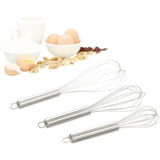 Relaxdays Schneebesen Set, professionelle Ballonschneebesen, Handschneebesen Edelstahl,