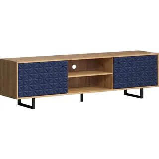 trendteam smart living - Sentra - TV-Schrank - Dunkelblau/Eiche - TV-Lowboard mit aufwändig gefrästen blauen Fronten - (BxHxT) 184 x 52 x 40 cm - Fernsehtisch auf Metallfüßen - kratzfest