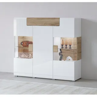 INOSIGN Highboard »Toledo,Breite 147,5cm,trendige Hochkommode mit 3Türen und Schublade«, Hochschrank mit Glas-Partien,stylische Hochglanzfronten weiß